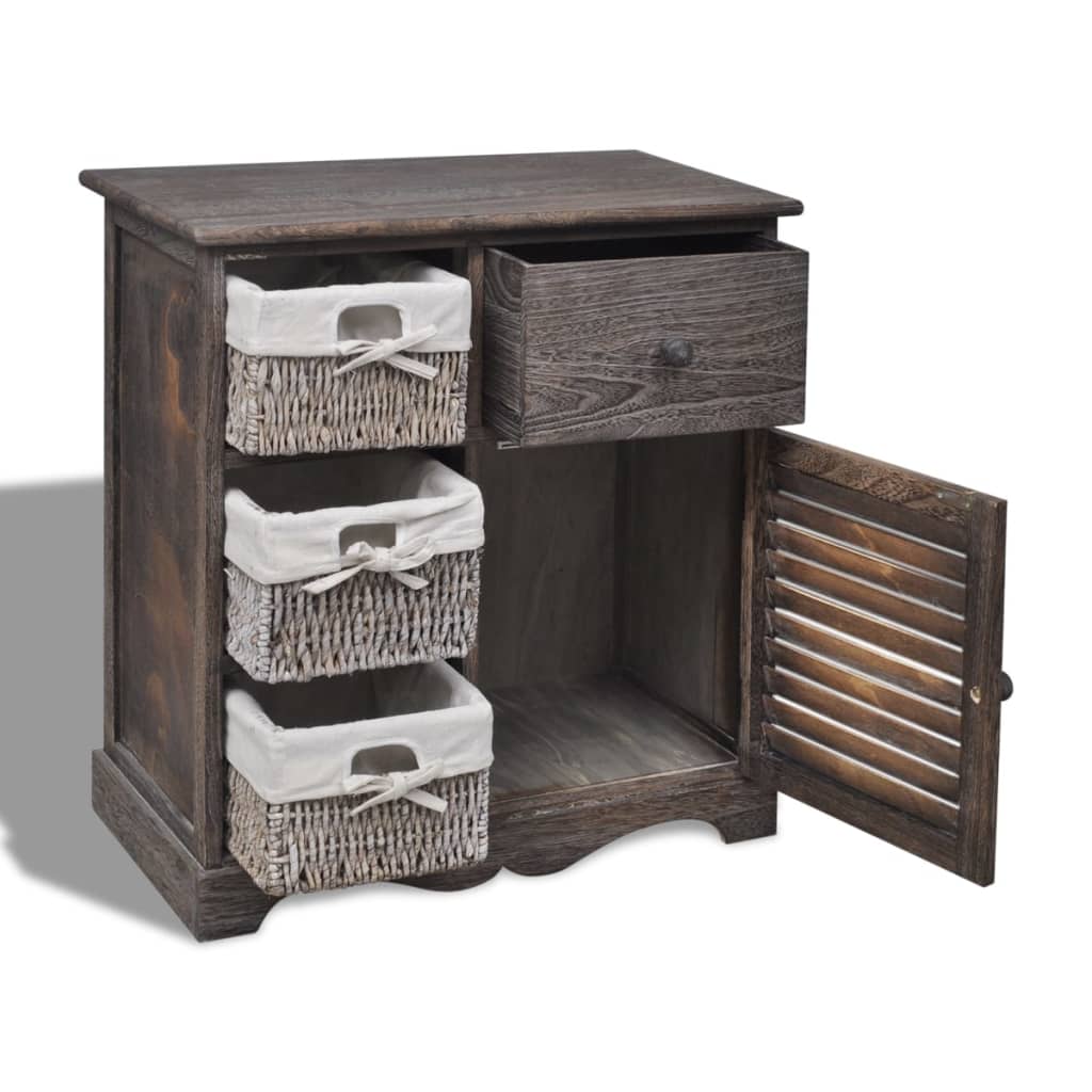 Kast Met Links 3 Weefmanden Hout 60 x 30 x 63 cm Bruin