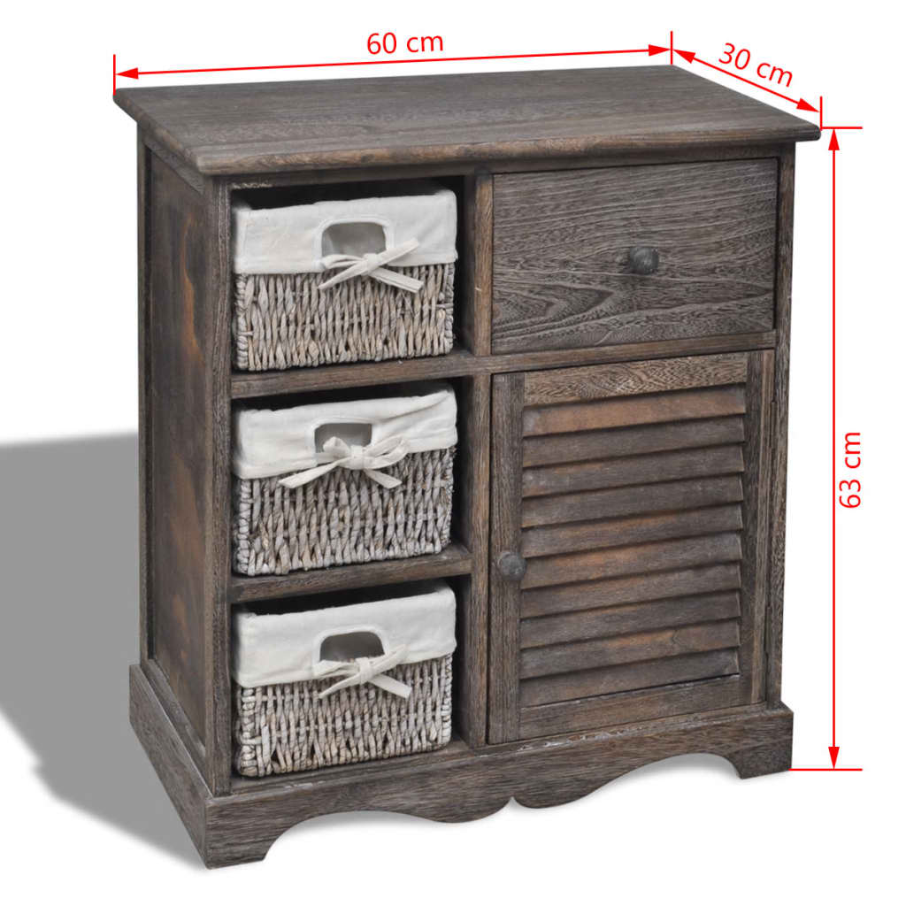 Kast Met Links 3 Weefmanden Hout 60 x 30 x 63 cm Bruin