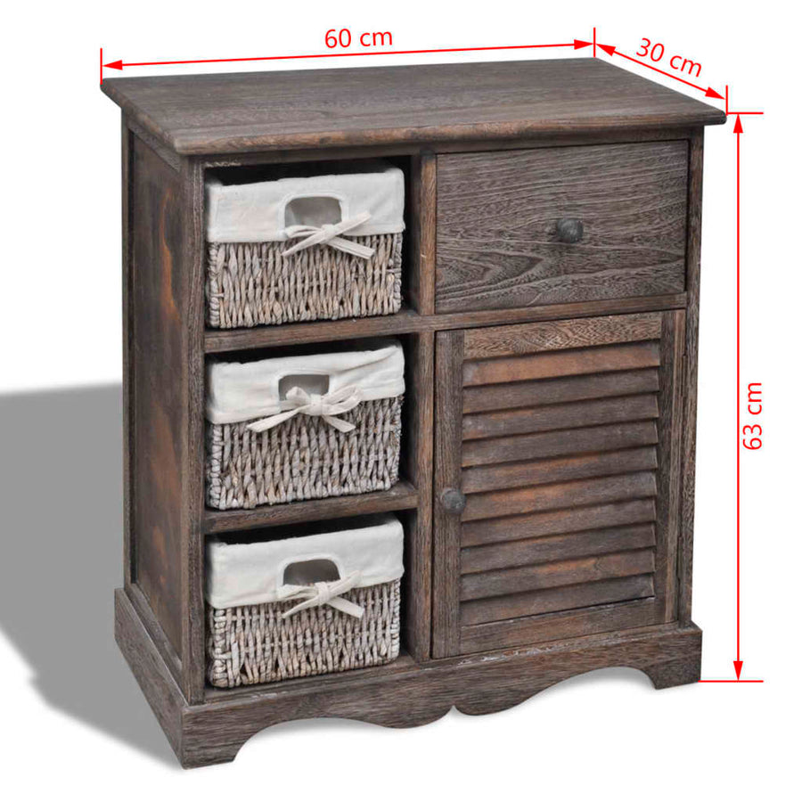 Kast Met Links 3 Weefmanden Hout 60 x 30 x 63 cm Bruin