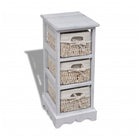 Storage cabinet with 3 woven baskets white wood