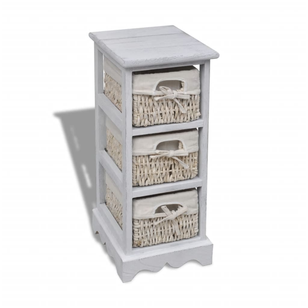 Opbergkast Met 3 Weefmanden Hout Wit 25 x 28 x 58 cm