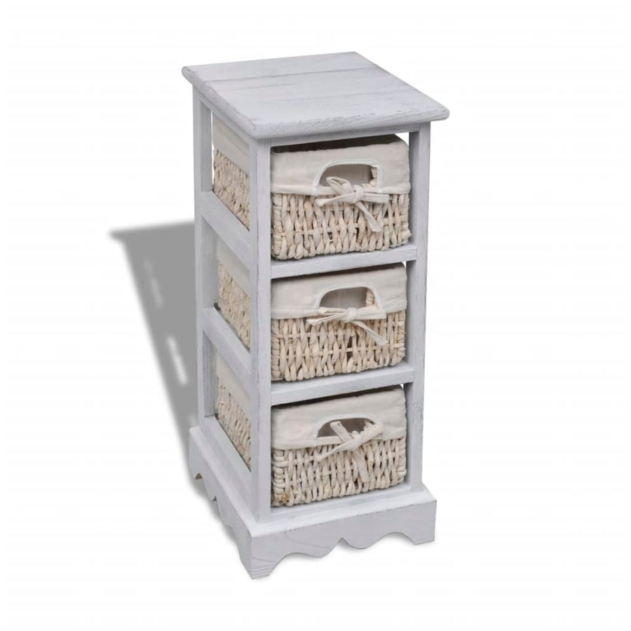 Opbergkast Met 3 Weefmanden Hout Wit 25 x 28 x 58 cm