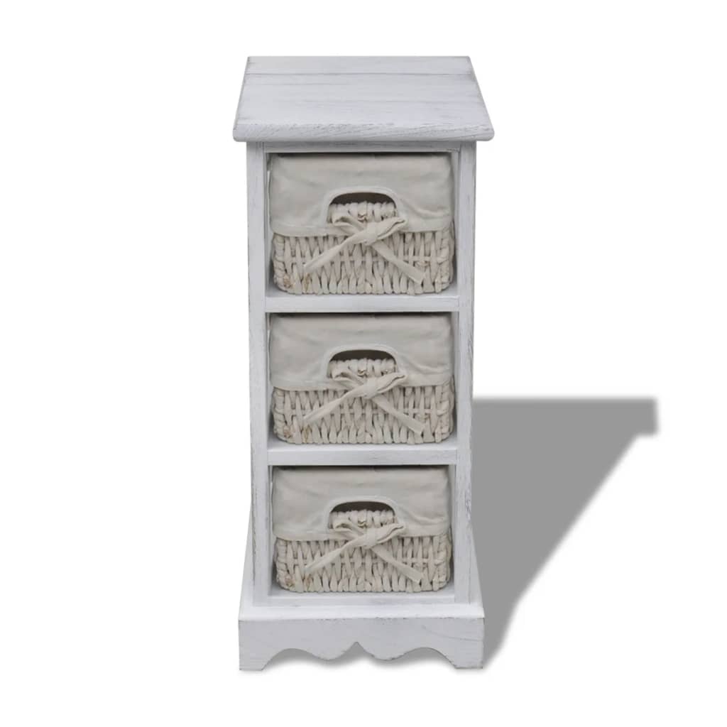 Opbergkast Met 3 Weefmanden Hout Wit 25 x 28 x 58 cm