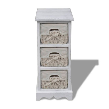 Opbergkast Met 3 Weefmanden Hout Wit 25 x 28 x 58 cm