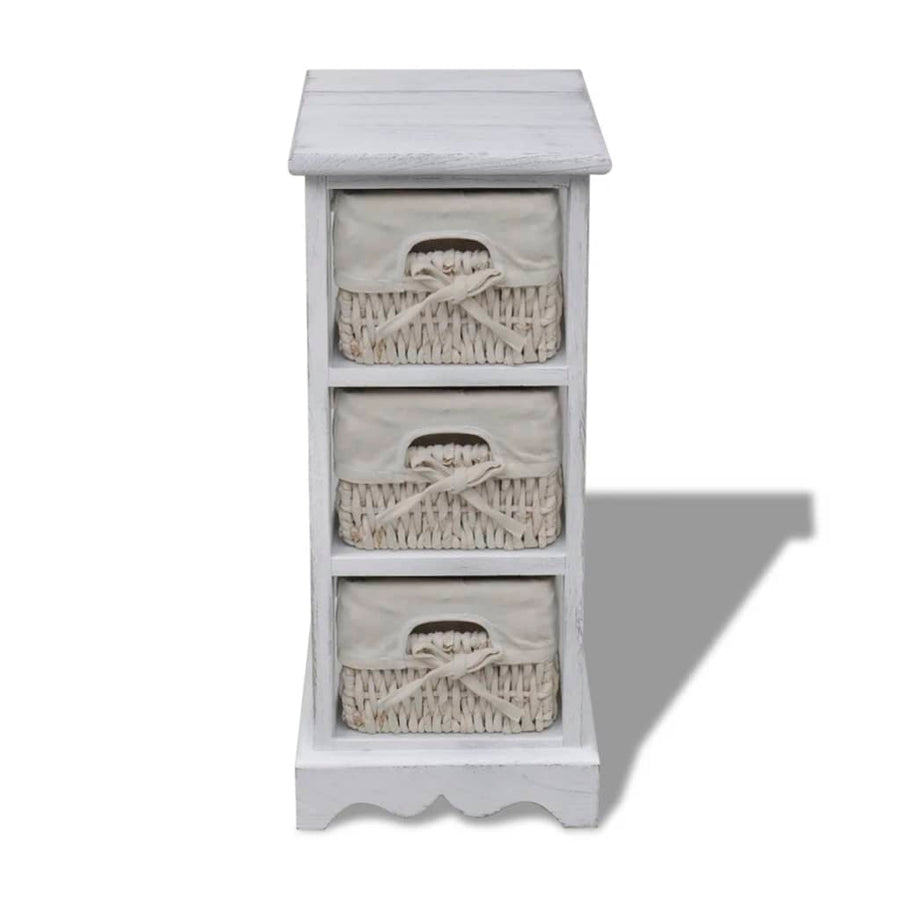 Opbergkast Met 3 Weefmanden Hout Wit 25 x 28 x 58 cm