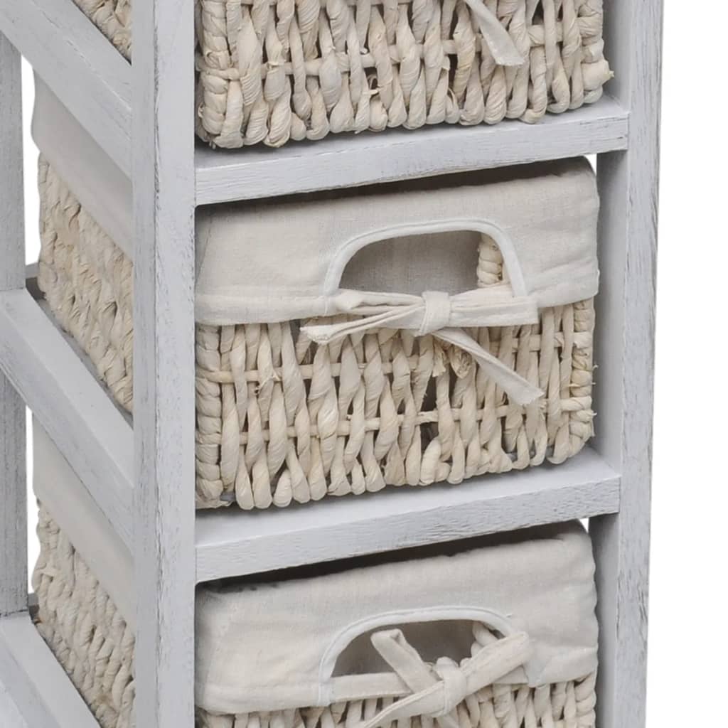 Opbergkast Met 3 Weefmanden Hout Wit 25 x 28 x 58 cm