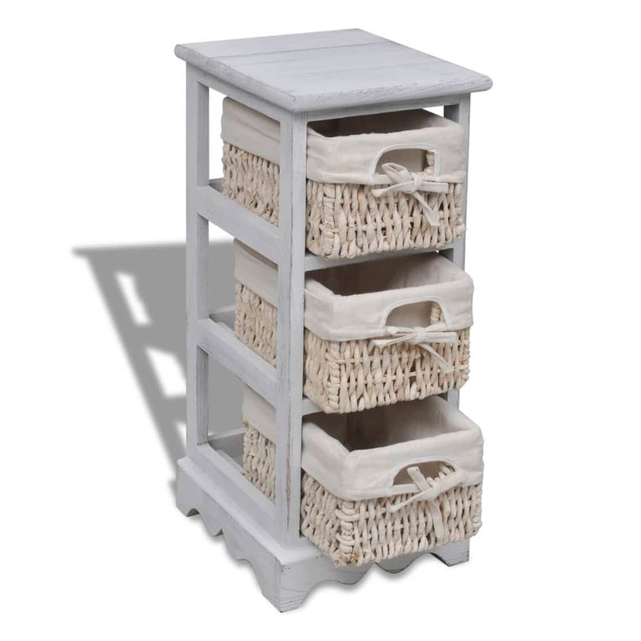 Opbergkast Met 3 Weefmanden Hout Wit 25 x 28 x 58 cm