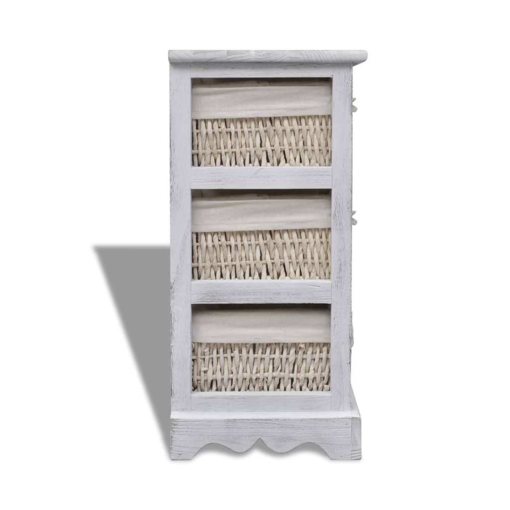 Opbergkast Met 3 Weefmanden Hout Wit 25 x 28 x 58 cm
