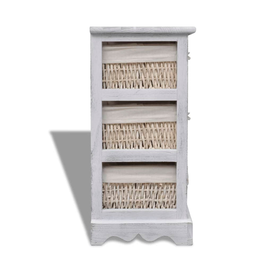 Opbergkast Met 3 Weefmanden Hout Wit 25 x 28 x 58 cm
