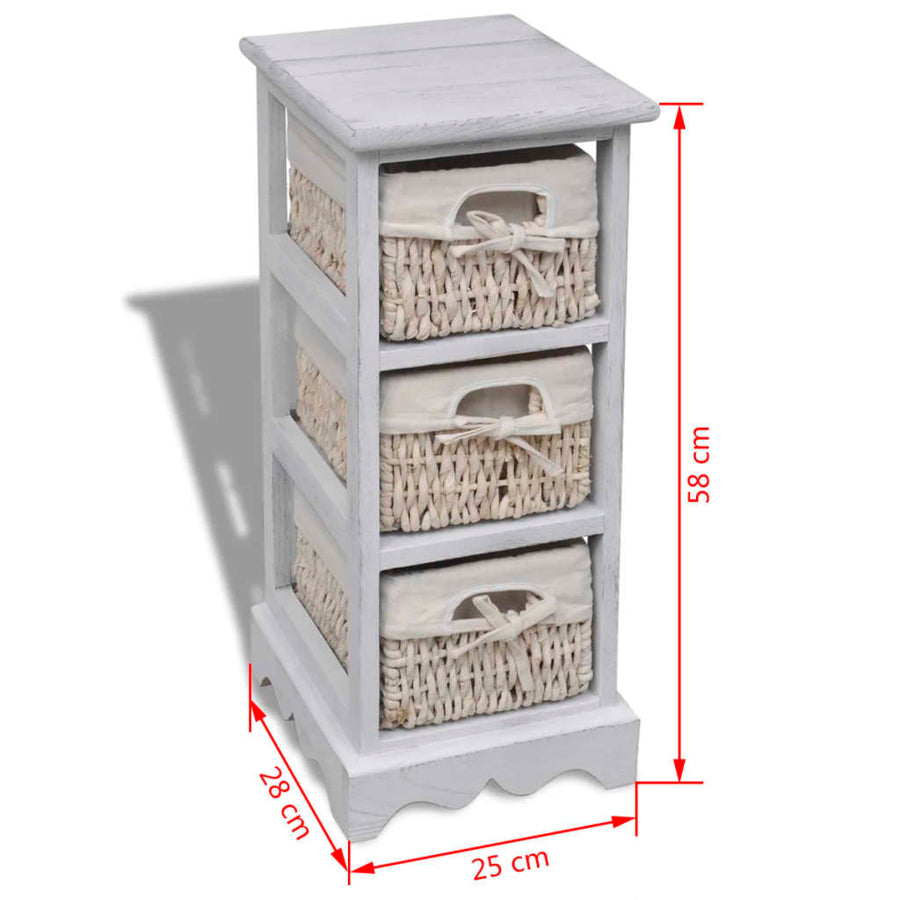 Opbergkast Met 3 Weefmanden Hout Wit 25 x 28 x 58 cm