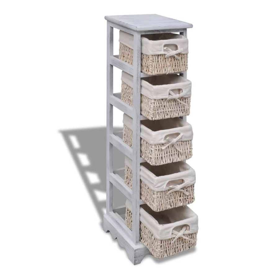 Opbergrek met 5 weefmanden hout wit