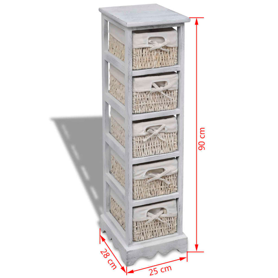 Opbergrek met 5 weefmanden hout wit