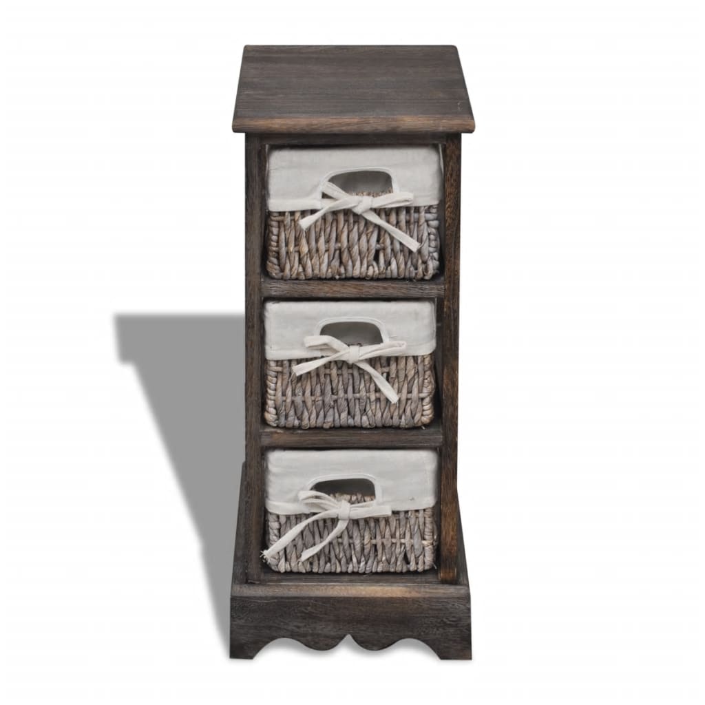 Opbergkast Met 3 Weefmanden Hout Bruin 25 x 28 x 58 cm