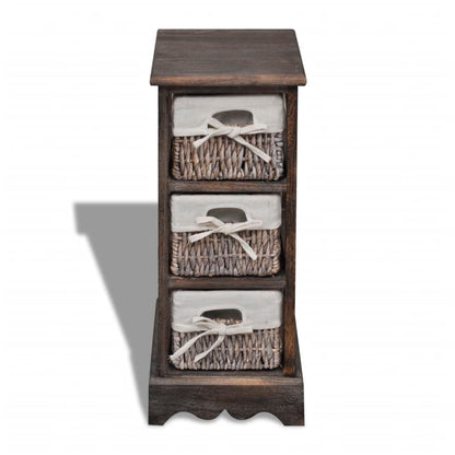 Opbergkast Met 3 Weefmanden Hout Bruin 25 x 28 x 58 cm