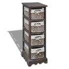 Storage cabinet with 4 woven baskets wood brown