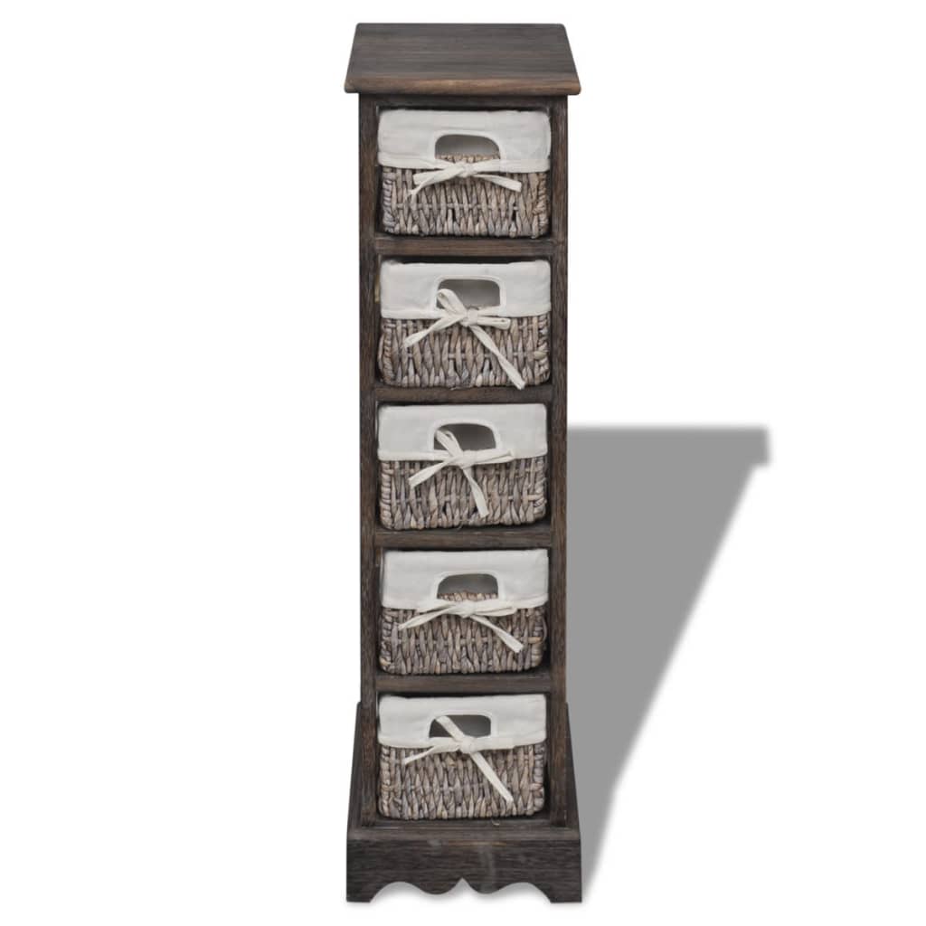 Opbergkast Met 5 Weefmanden Hout 25 x 28 x 90 cm Bruin