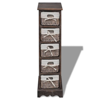 Opbergkast Met 5 Weefmanden Hout 25 x 28 x 90 cm Bruin