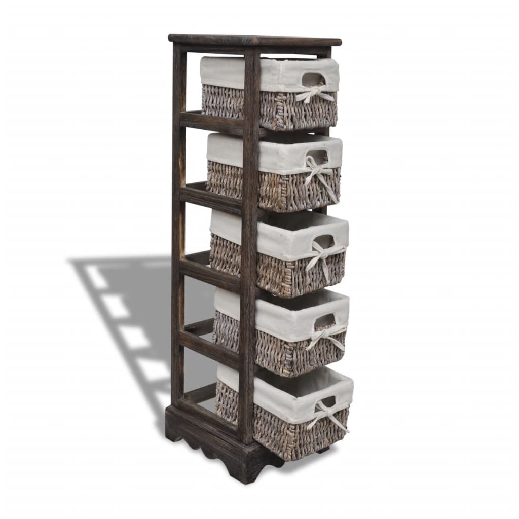 Opbergkast Met 5 Weefmanden Hout 25 x 28 x 90 cm Bruin