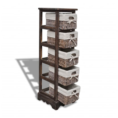 Opbergkast Met 5 Weefmanden Hout 25 x 28 x 90 cm Bruin