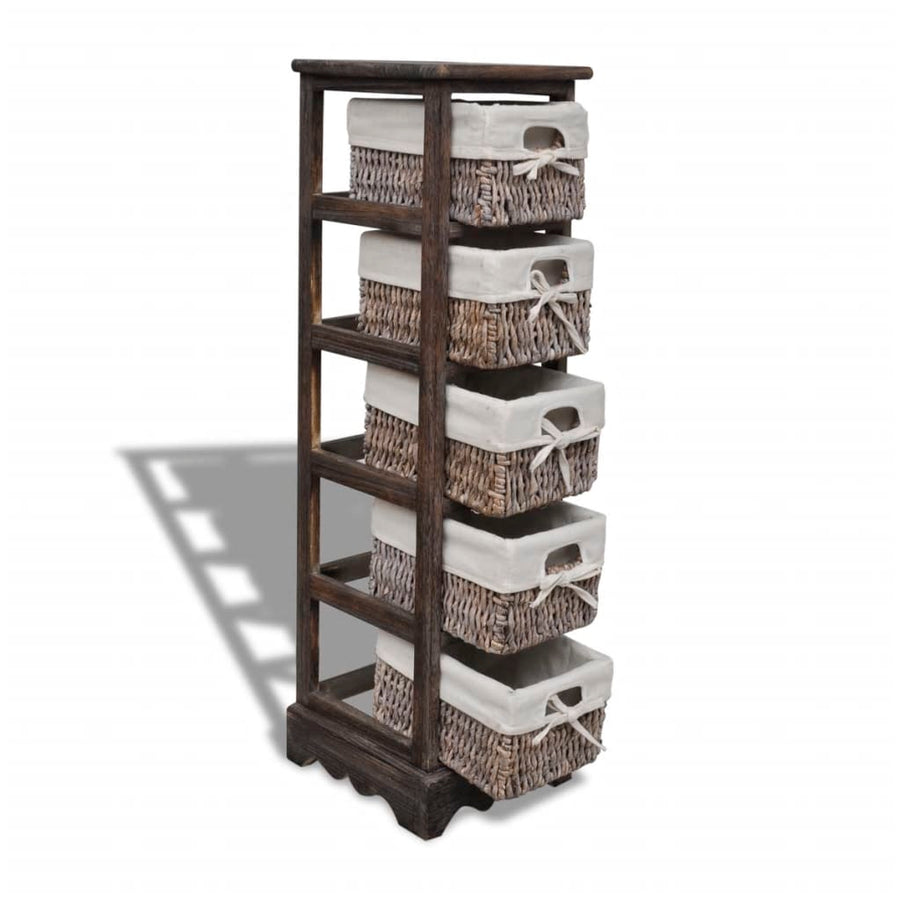 Opbergkast Met 5 Weefmanden Hout 25 x 28 x 90 cm Bruin