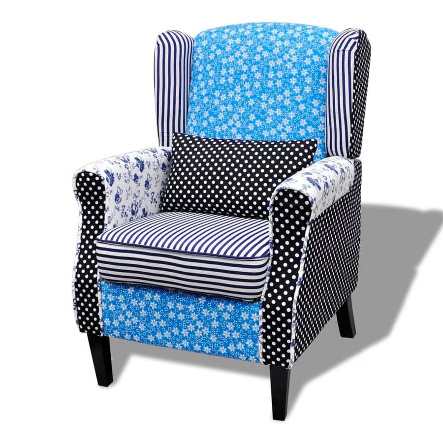 Fauteuil met patchwork stof blauw/grijs