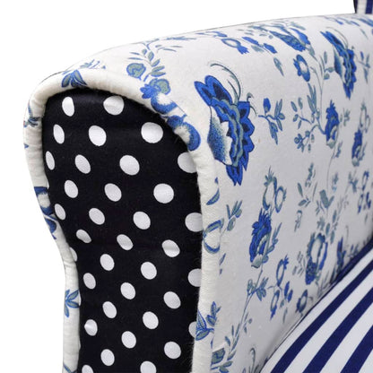 Fauteuil met patchwork stof blauw/grijs