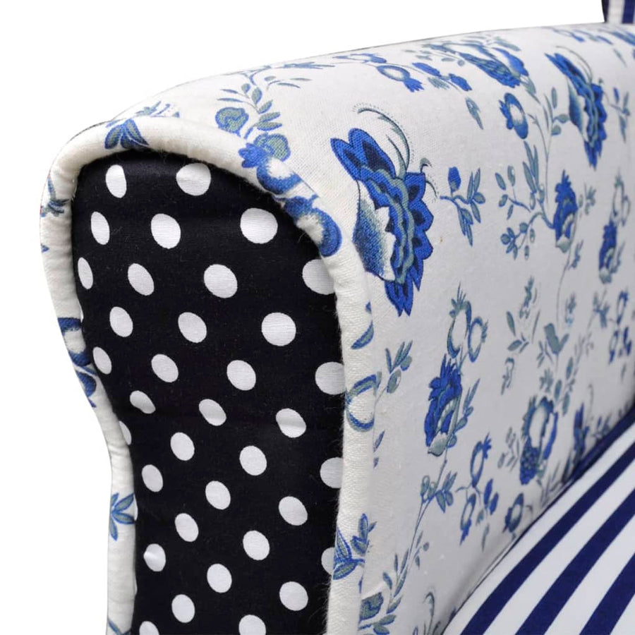 Fauteuil met patchwork stof blauw/grijs