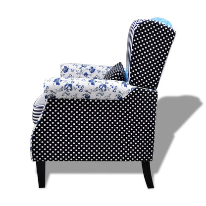 Fauteuil met patchwork stof blauw/grijs