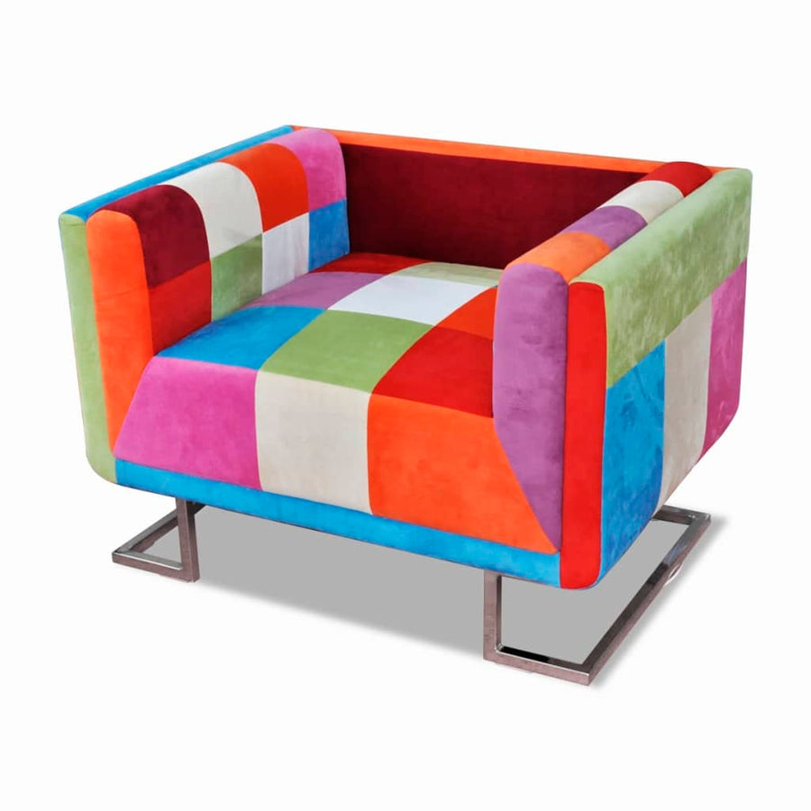 Fauteuil Met Patchwork Ontwerp En Verchroomde Poten Kubus Stof
