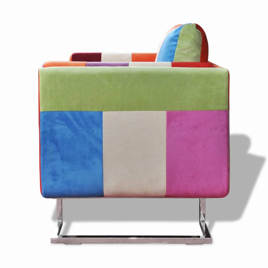 Fauteuil Met Patchwork Ontwerp En Verchroomde Poten Kubus Stof
