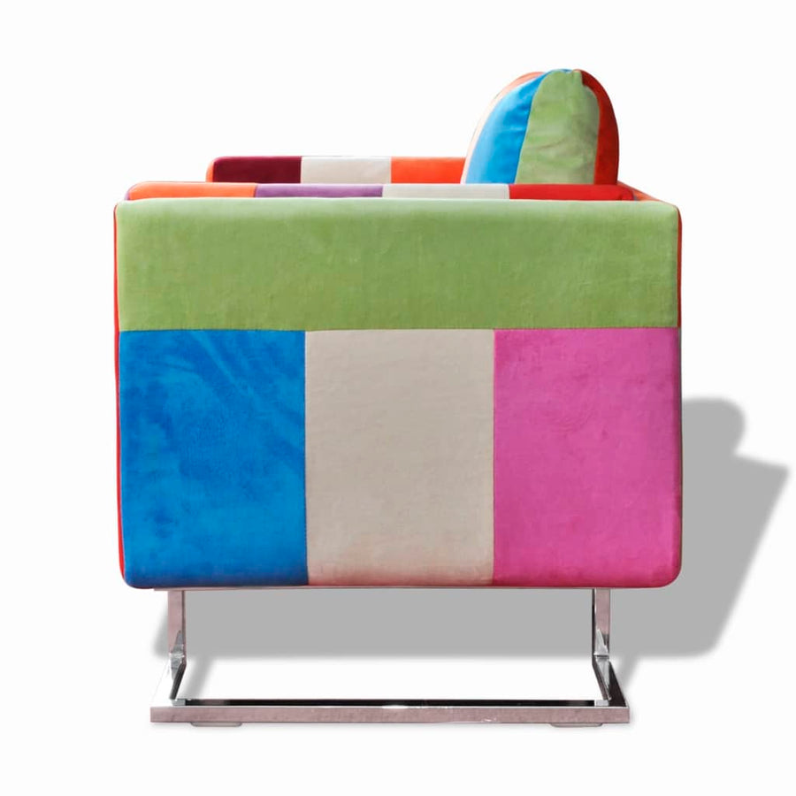 Fauteuil Met Patchwork Ontwerp En Verchroomde Poten Kubus Stof