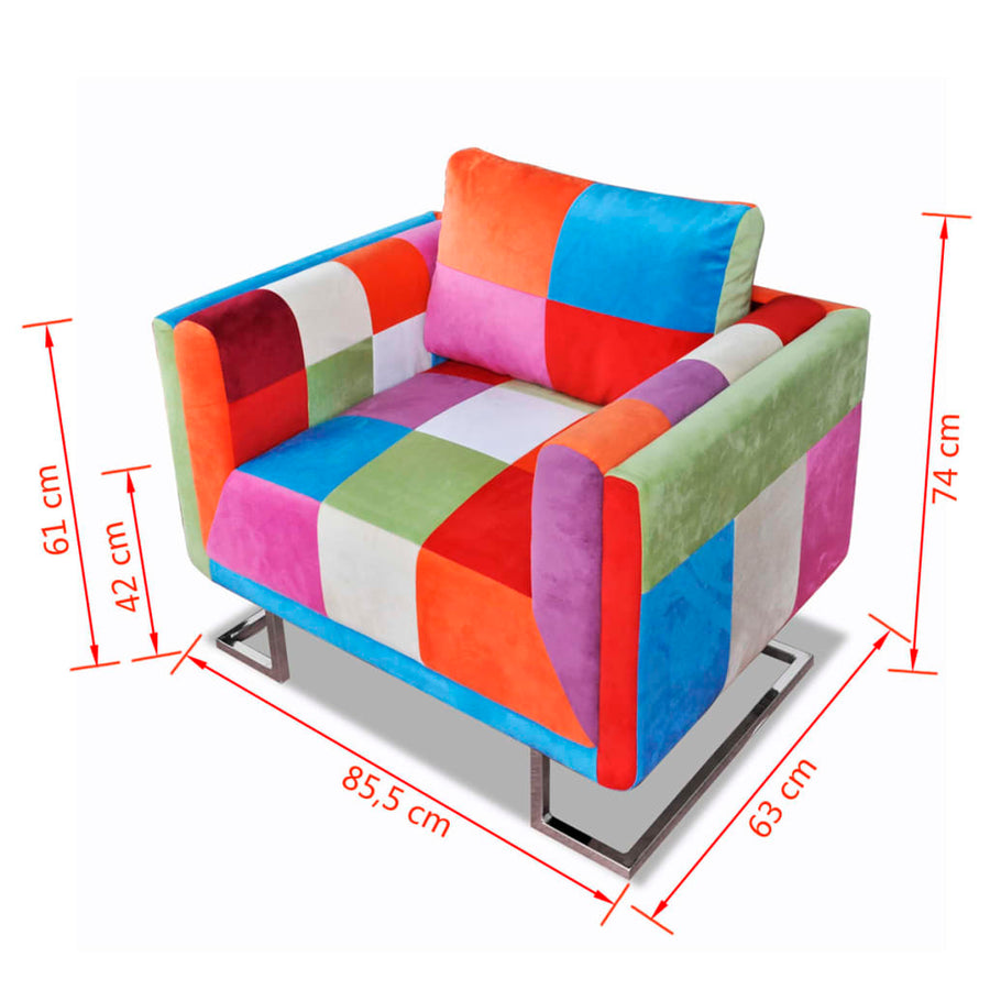 Fauteuil Met Patchwork Ontwerp En Verchroomde Poten Kubus Stof