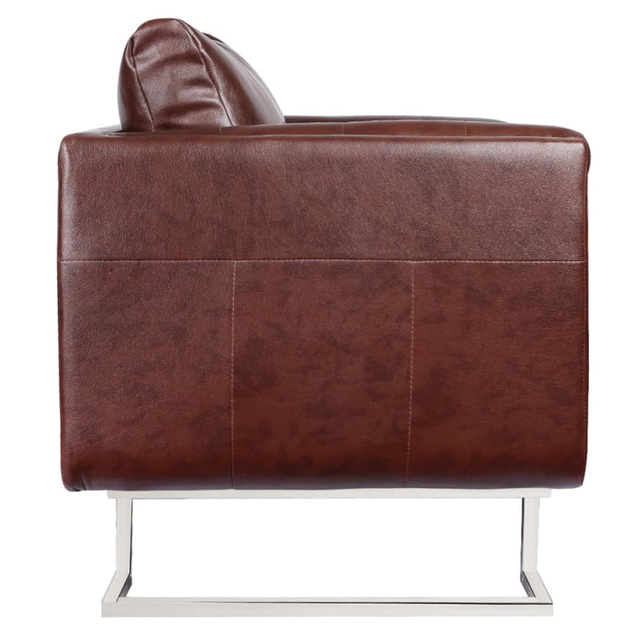 Fauteuil Met Verchroomde Poten Kubus Kunstleer Bruin