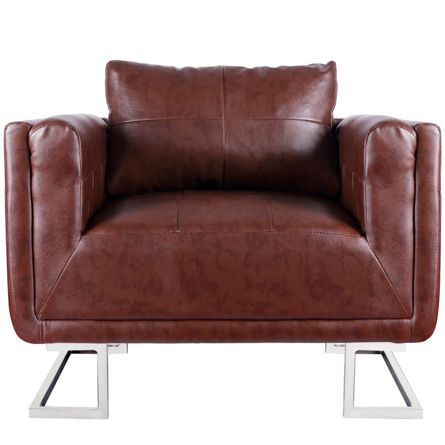 Fauteuil Met Verchroomde Poten Kubus Kunstleer Bruin