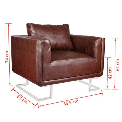 Fauteuil Met Verchroomde Poten Kubus Kunstleer Bruin