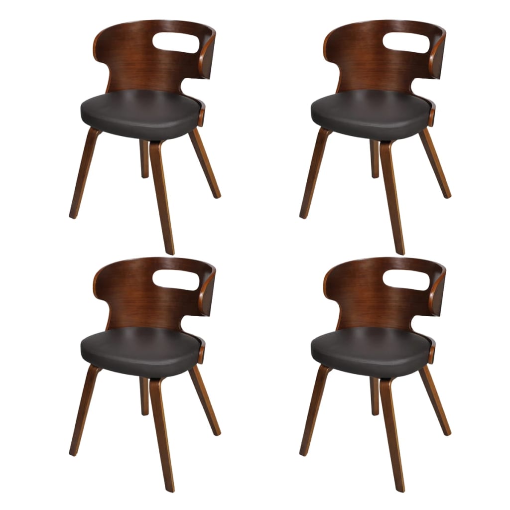 Eetkamerstoelen Gebogen Hout En Kunstleer Bruin 4 Zwart en donkerbruin