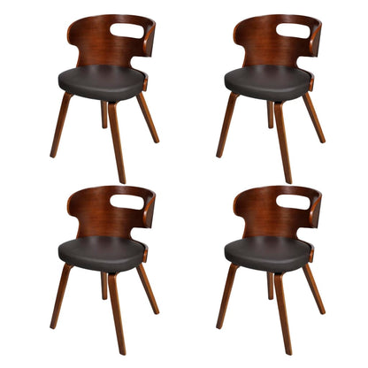 Eetkamerstoelen Gebogen Hout En Kunstleer Bruin 4 Zwart en donkerbruin