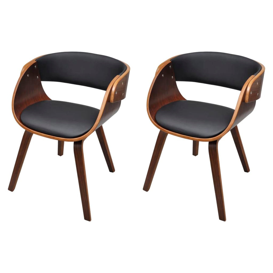 Eetkamerstoelen Gebogen Hout En Kunstleer Bruin 2 Zwart en donkerbruin