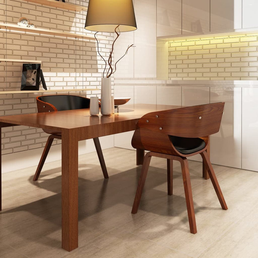 Eetkamerstoelen Gebogen Hout En Kunstleer Bruin 2 Zwart en donkerbruin