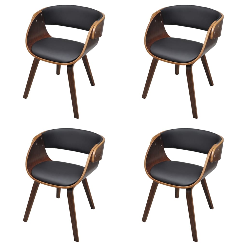Eetkamerstoelen Gebogen Hout En Kunstleer Bruin 4 Zwart en donkerbruin