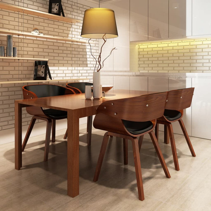 Eetkamerstoelen Gebogen Hout En Kunstleer Bruin 4 Zwart en donkerbruin
