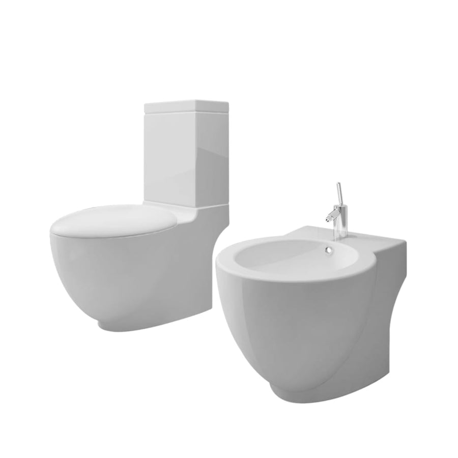 Toilet- En Bidetset Staand Keramiek Wit