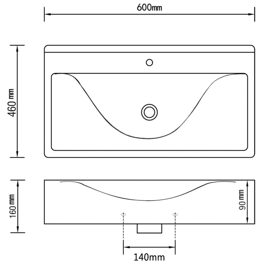 Wastafel Met Kraangat Rechthoekig 60X46 Cm Keramiek Wit