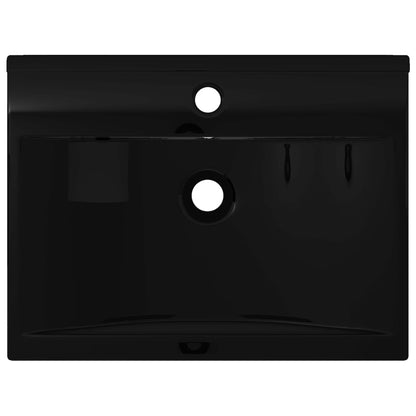 Wastafel met kraangat rechthoekig 60x46 cm keramiek zwart Zwart
