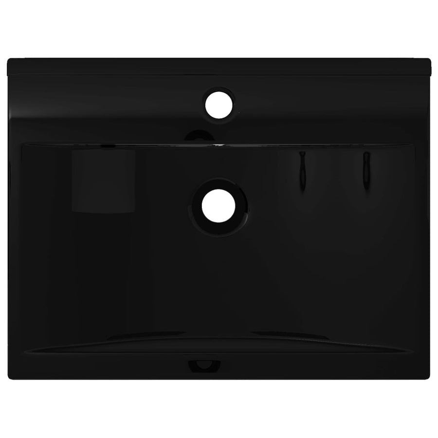 Wastafel met kraangat rechthoekig 60x46 cm keramiek zwart Zwart