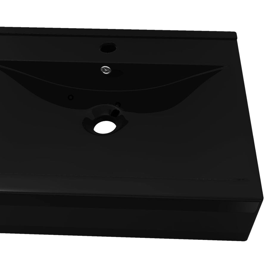 Wastafel met kraangat rechthoekig 60x46 cm keramiek zwart Zwart