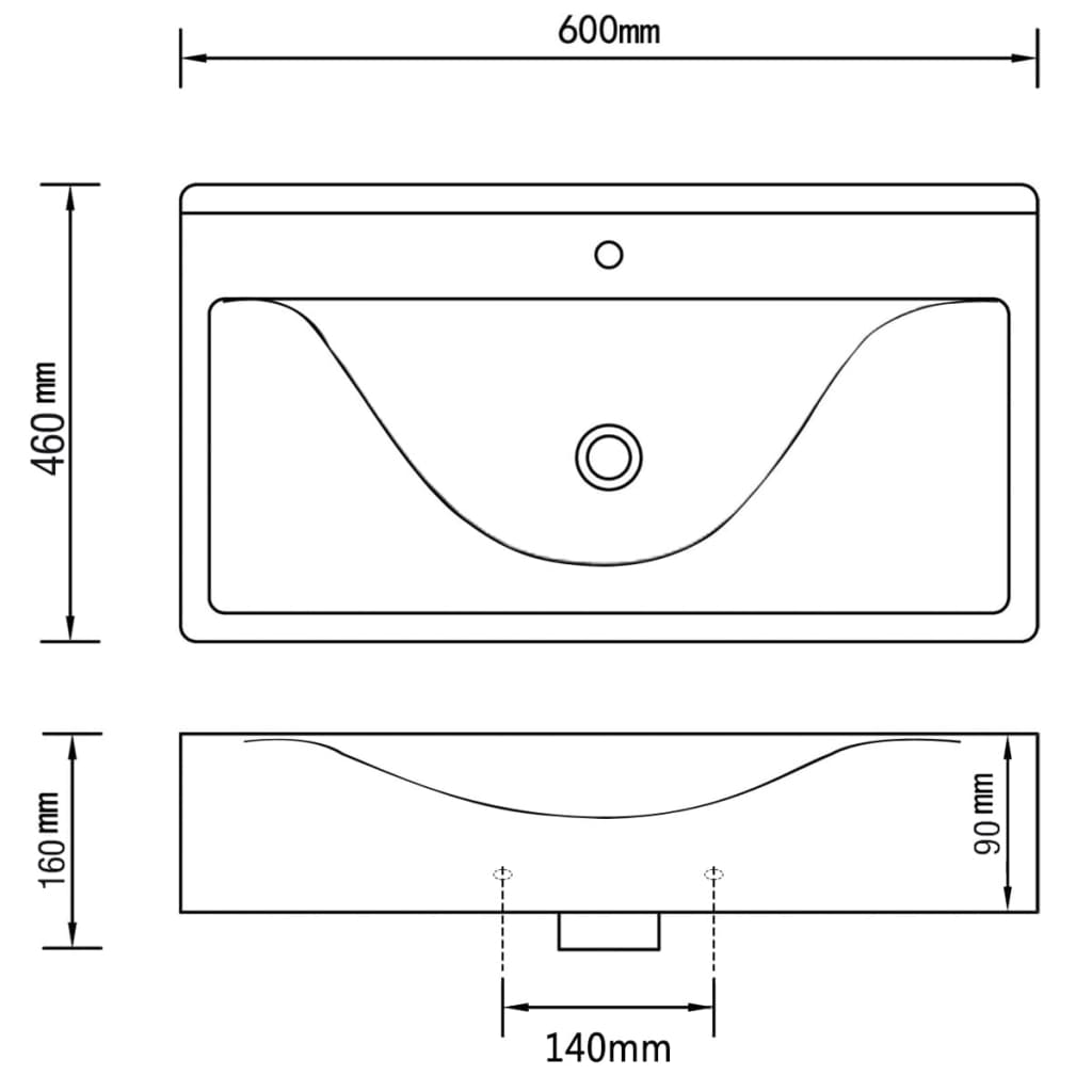 Wastafel met kraangat rechthoekig 60x46 cm keramiek zwart Zwart