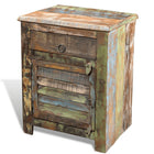 Side table with 1 drawer and 1 door recycled wood