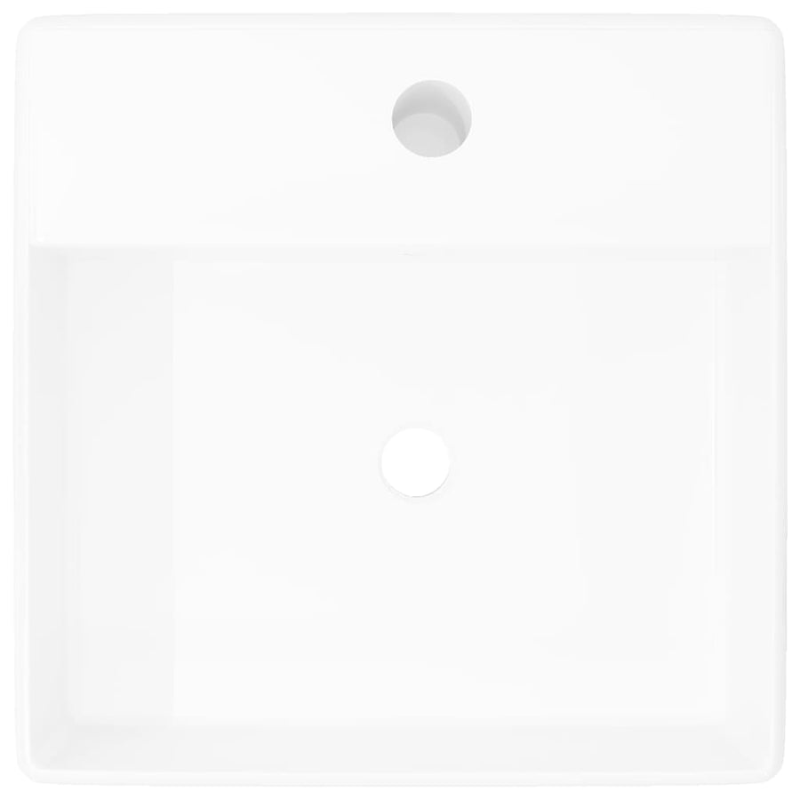 Luxe Wastafel Met Overloop En Kraangat Vierkant Keramiek 41X41 Cm Wit