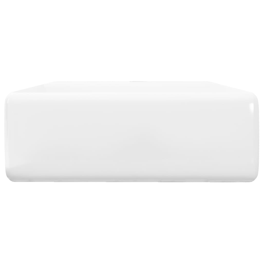 Luxe Wastafel Met Overloop En Kraangat Vierkant Keramiek 41X41 Cm Wit